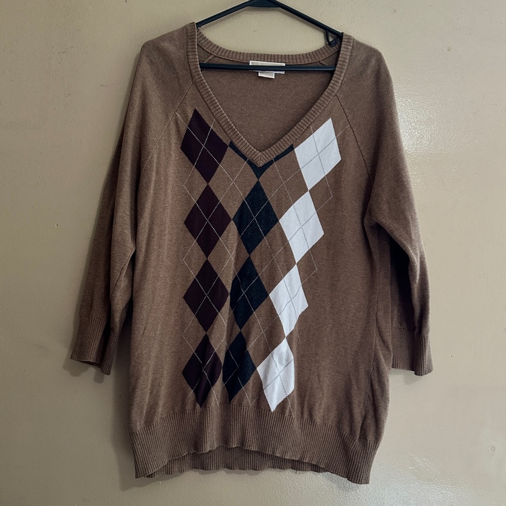 MICHAEL Michael Kors Argyle Brown Sweater Size XL